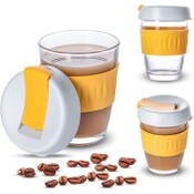 Wholesale - LOVWISH COFFEE MUG GLASS SET W/LID AND SILICON SLEEVE C/P 48